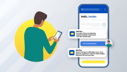 Illustrated image of customer support experience via the Best Buy app